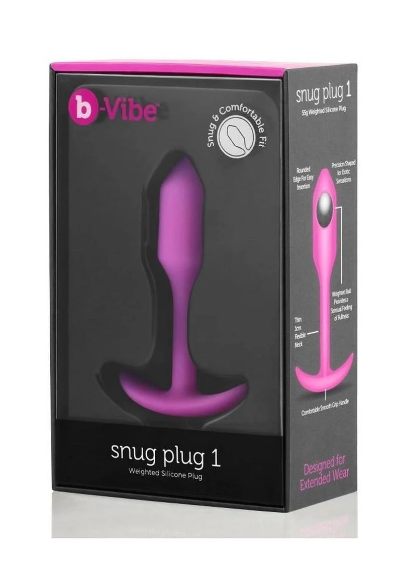 B-Vibe Snug Plug 1 Silicone Weighted Butt Plug - Fucshia - Image 3