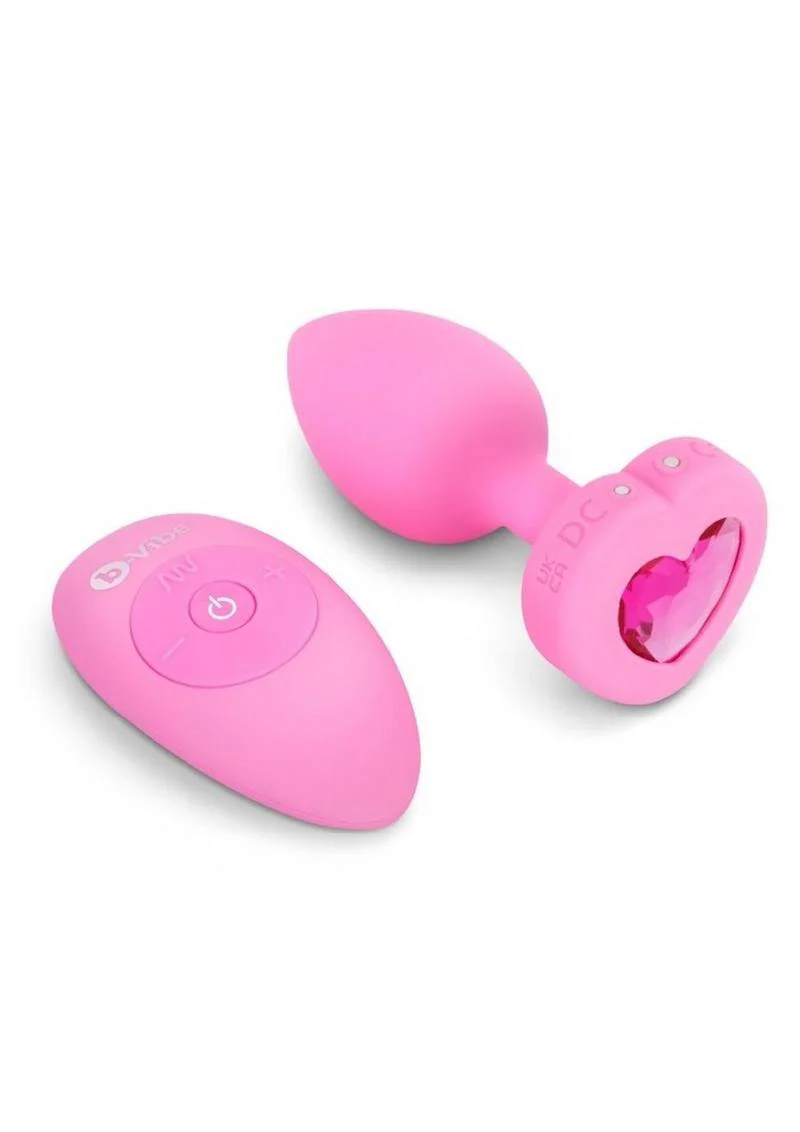 B-Vibe Vibrating Heart Shape Jewel Rechargeable Silicone Anal Plug with Remote - Image 4