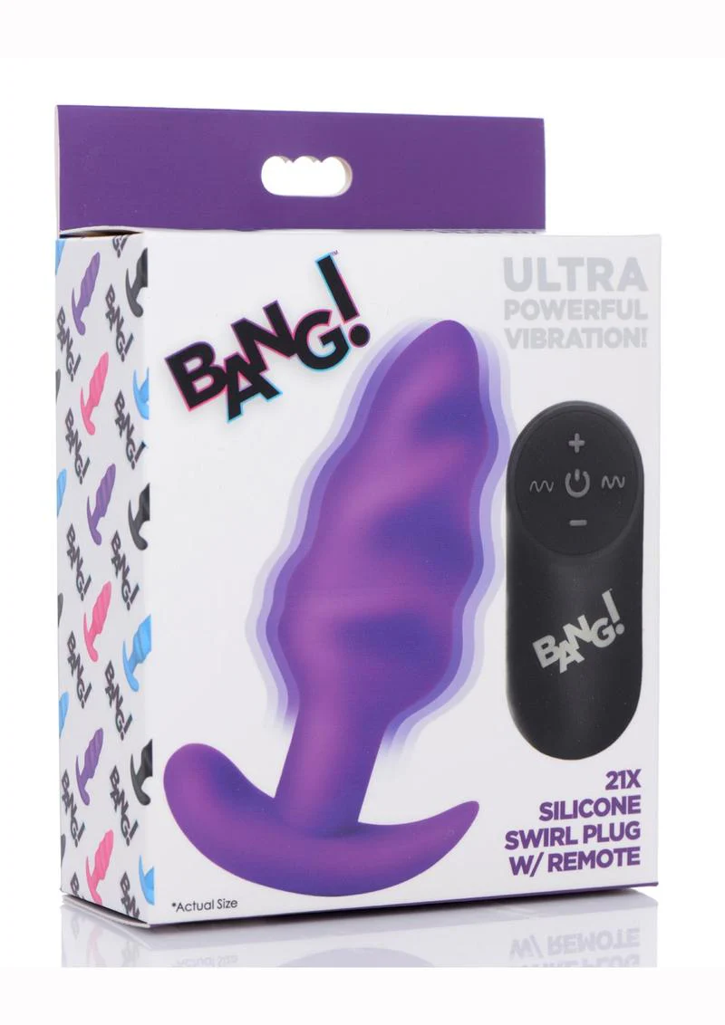 Bang! 21x Vibrating Silicone Rechargeable Swirl Butt Plug with Remote Control - Image 16