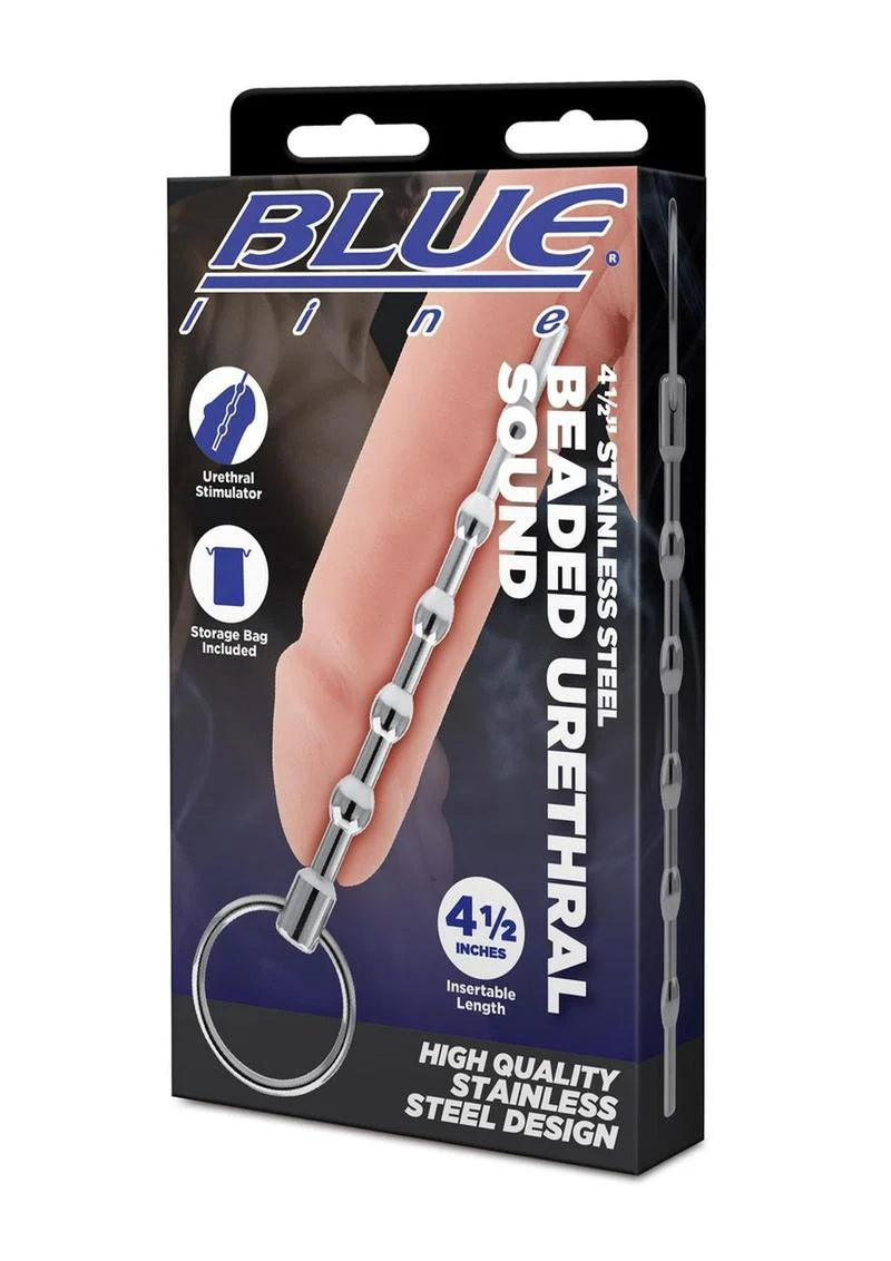 Blue Line Beaded Urethral Sound 4.5in - Stainless - Image 2
