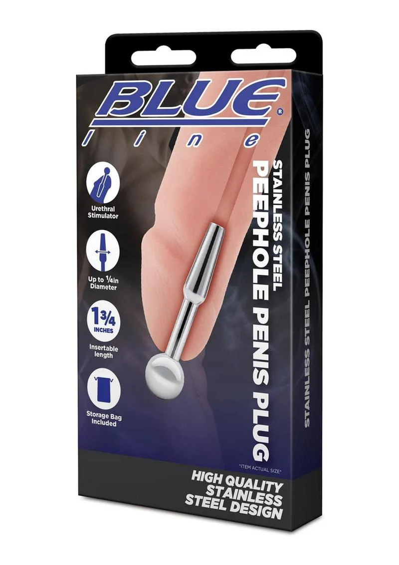 Blue Line Peephole Penis Plug - Stainless - Image 4