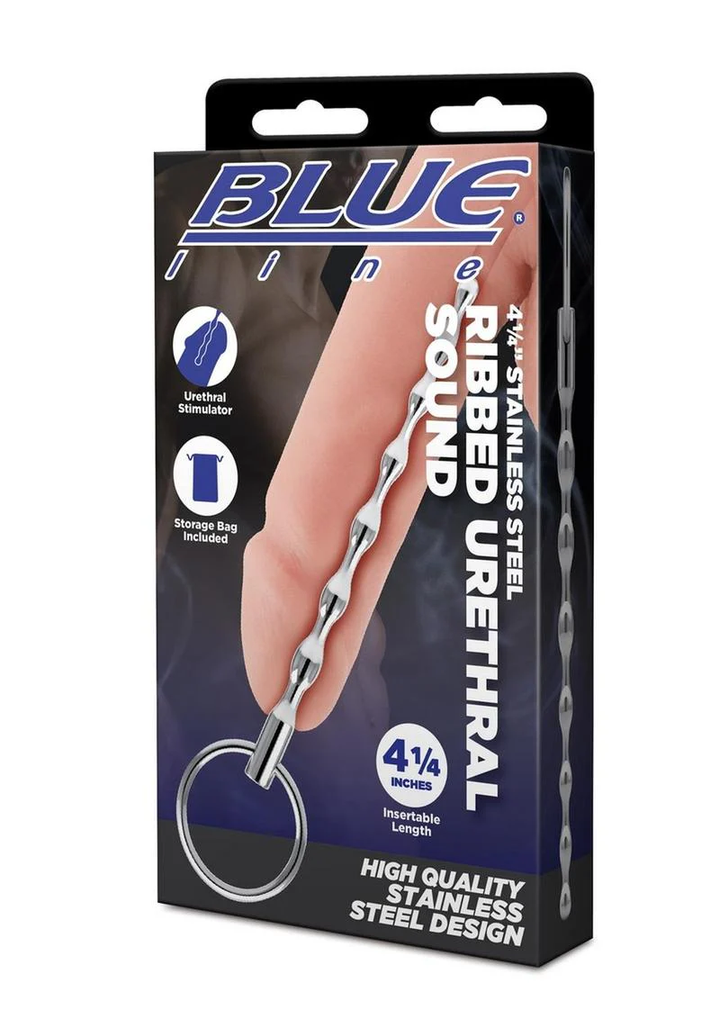 Blue Line Ribbed Urethral Sound 4.25in - Stainless - Image 3