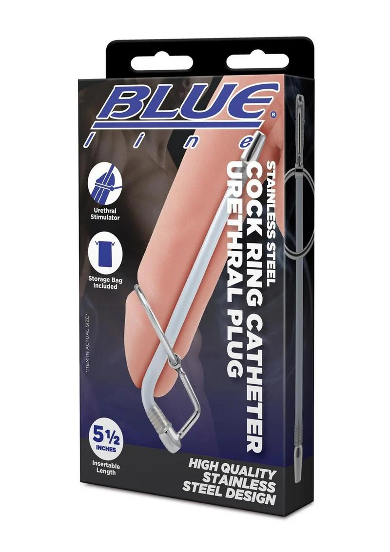 Blue Line Stainless Steel Cock Ring Catheter Urethral Plug - Image 4