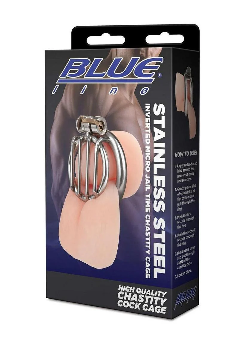 Blueline Stainless Steel Inverted Micro Jail Time Chastity Cage - Image 2