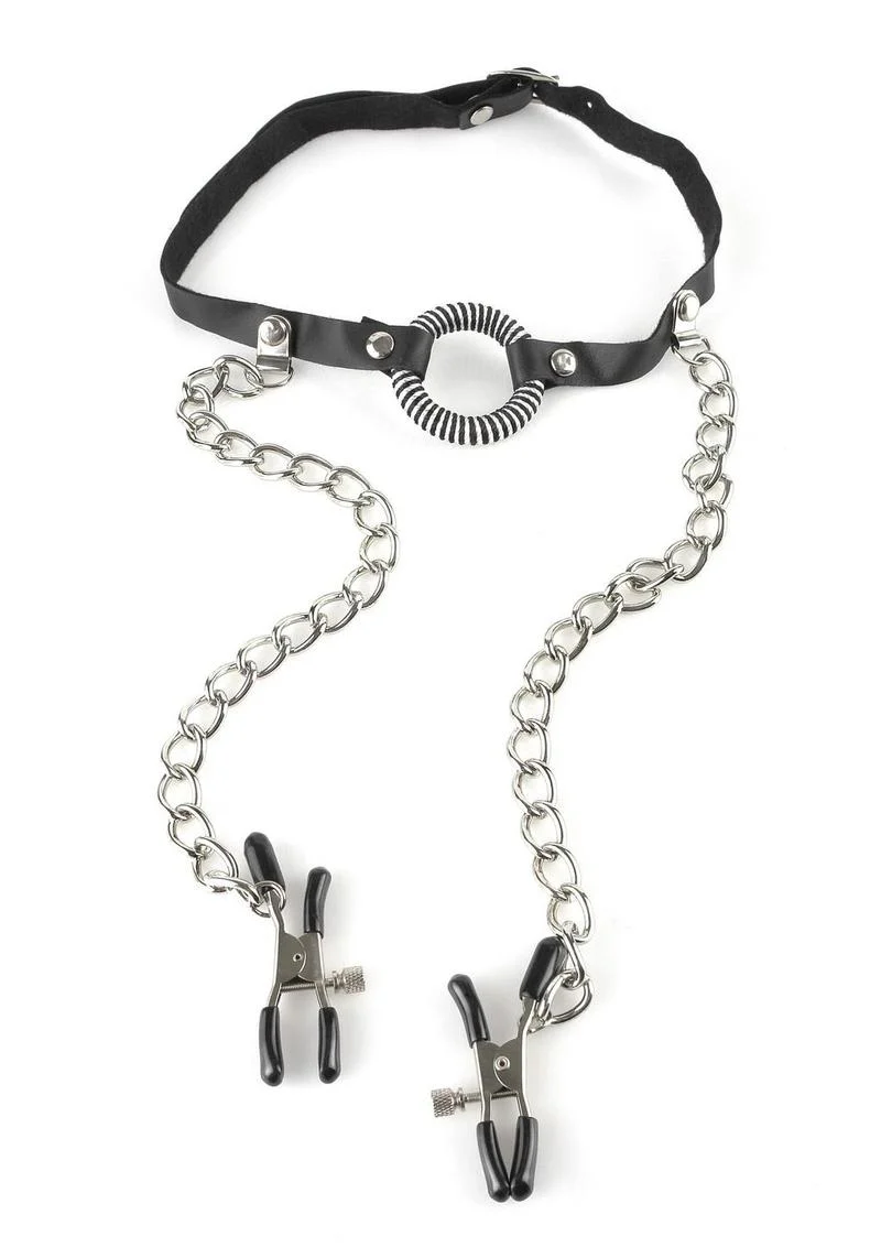 Fetish Fantasy O-Ring Gag with Nipple Clamps - Image 3