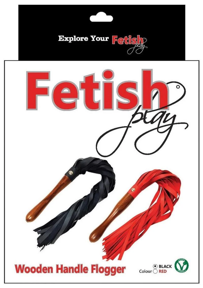 Fetish Play Wooden Handle Flogger Vegan Leather - Image 3