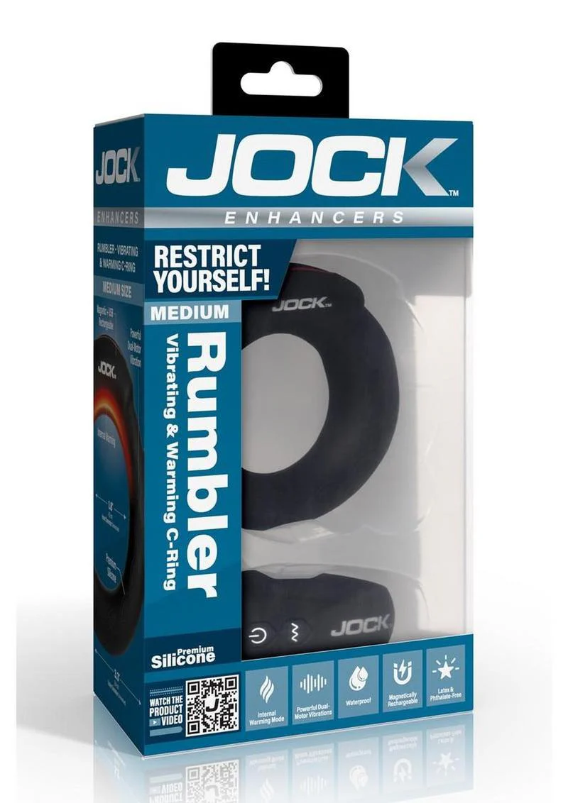 Jock Rumbler Vibrating and Warming Rechargeable Silicone C-Ring 1.8in with Remote - Image 2