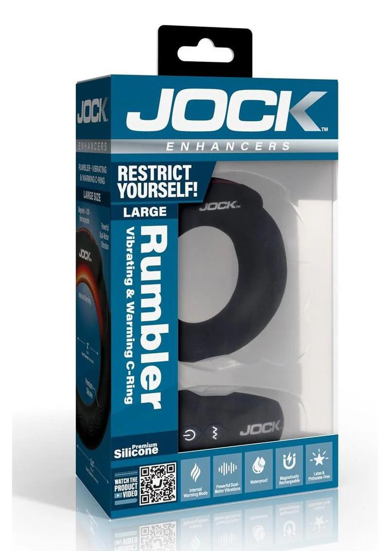 Jock Rumbler Vibrating and Warming Rechargeable Silicone C-Ring 2in with Remote - Image 2