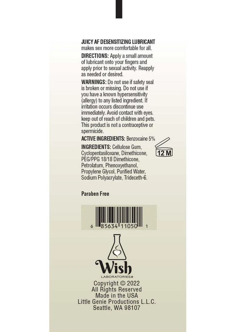 Juicy AF Desensitizing Water Based Lubricant Gel