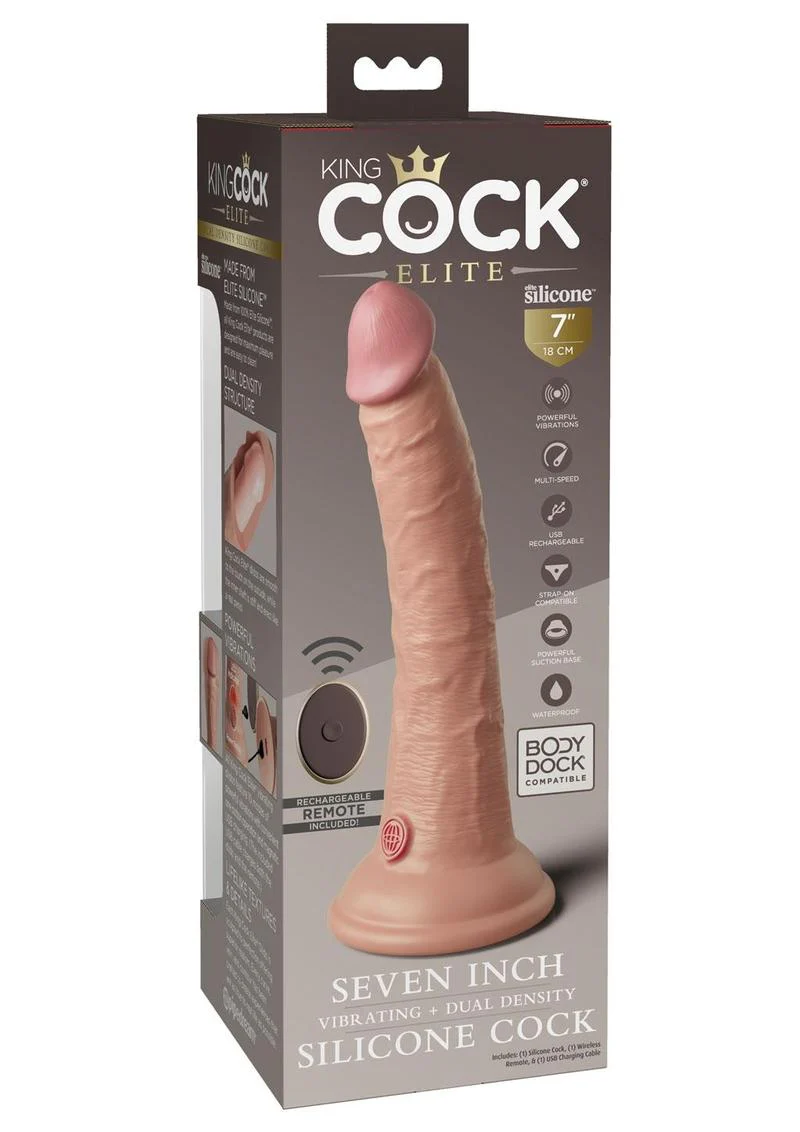 King Cock Elite Dual Density Vibrating Rechargeable Silicone with Remote Control Dildo - Image 6