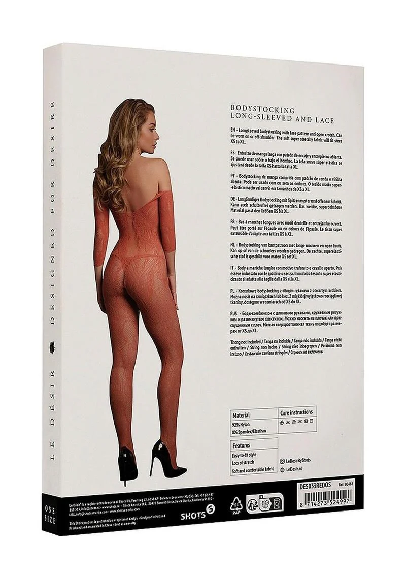 Le Desir Lace Long Sleeved Bodystocking - One Size - Sunset Glow - Image 3