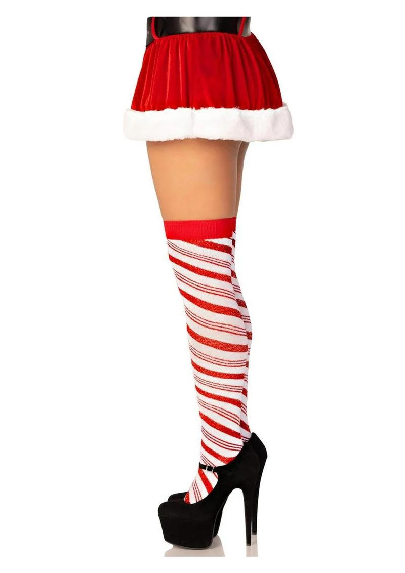 Leg Avenue Candy Cane Lurex Striped Over The Knee Socks - Image 4