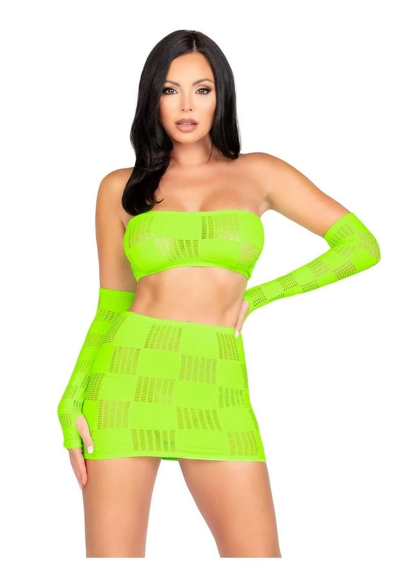 Leg Avenue Checkerboard Net and Opaque Bandeau Mini Skirt and Arm Warmers - Image 8