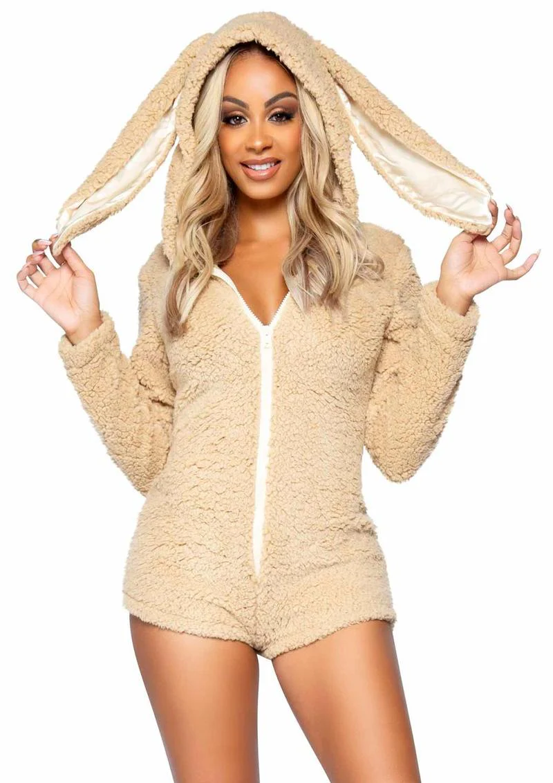 Leg Avenue Cuddle Bunny Ultra Soft Zip Up Teddy with Bunny Ear Hood and Cute Bunny Tail - Image 3