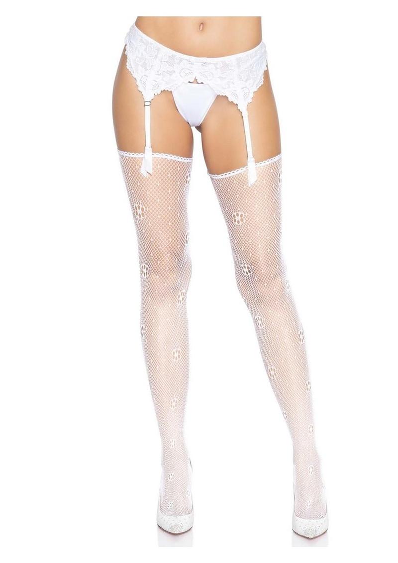Leg Avenue Daisy Dot Fishnet Stockings with Scalloped Top - Image 7