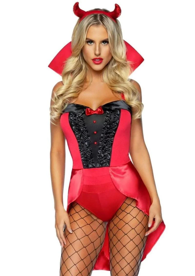Leg Avenue Devilish Darling Tux and Tails Bodysuit with Stay Up Collar, Pin-On Devil Tail, and Sequin Devil Horn Headband - Image 4