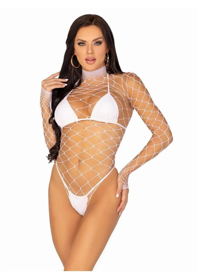 Leg Avenue Fence Net Snap Crotch Long Sleeved Bodysuit - Image 13