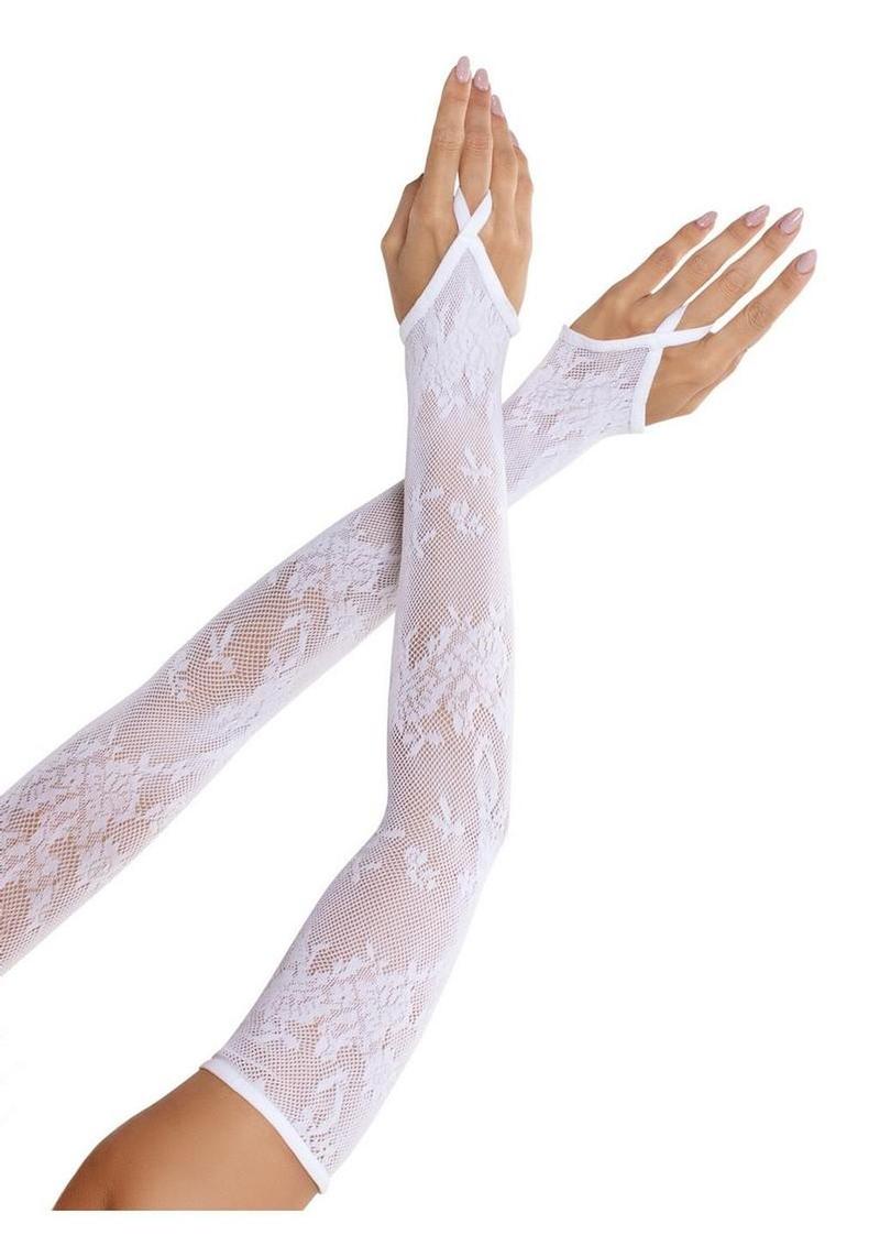 Leg Avenue Floral Net Extra Long Gauntlet Arm Warmers - Image 2