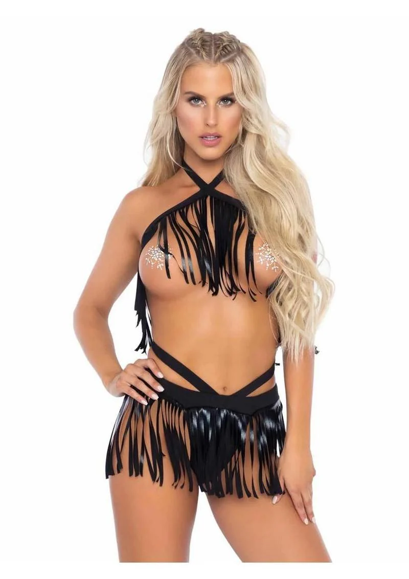 Leg Avenue Fringe Halter Top and Matching Bikini Bottoms - Image 5
