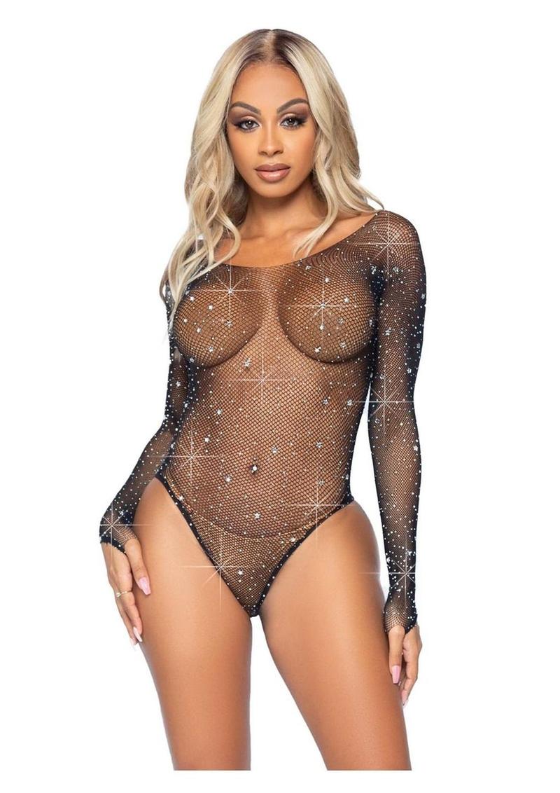 Leg Avenue Galaxy Star Rhinestone Fishnet Bodysuit with Snap Crotch - Image 2