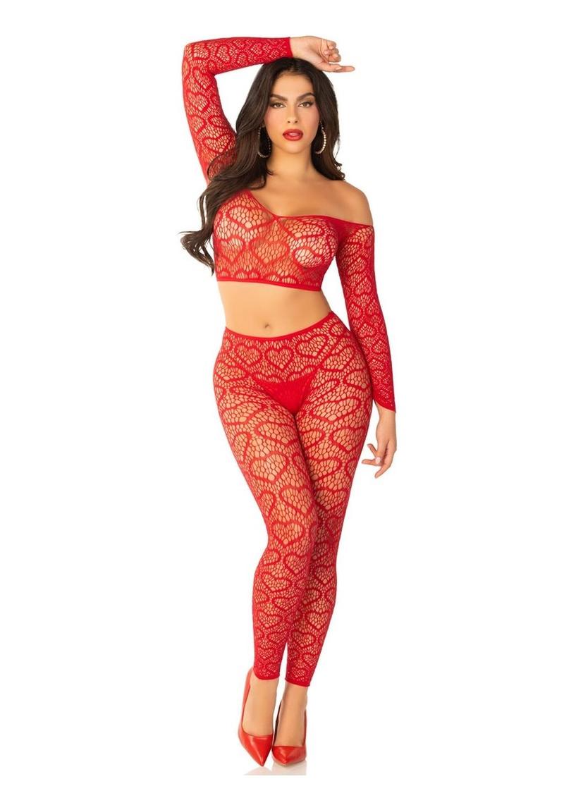 Leg Avenue Heart Net Off The Shoulder Crop Top and Footless Tights - Image 6