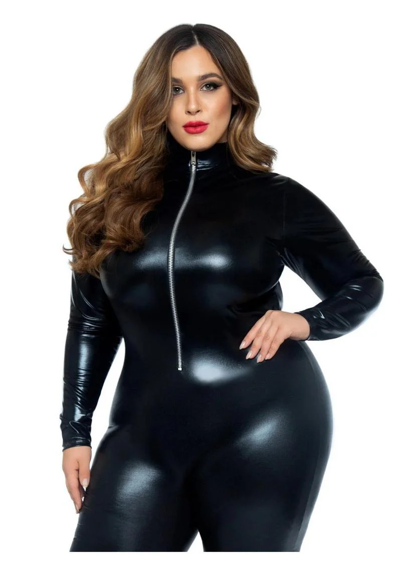Leg Avenue Lame Zipper Front Cat Suit