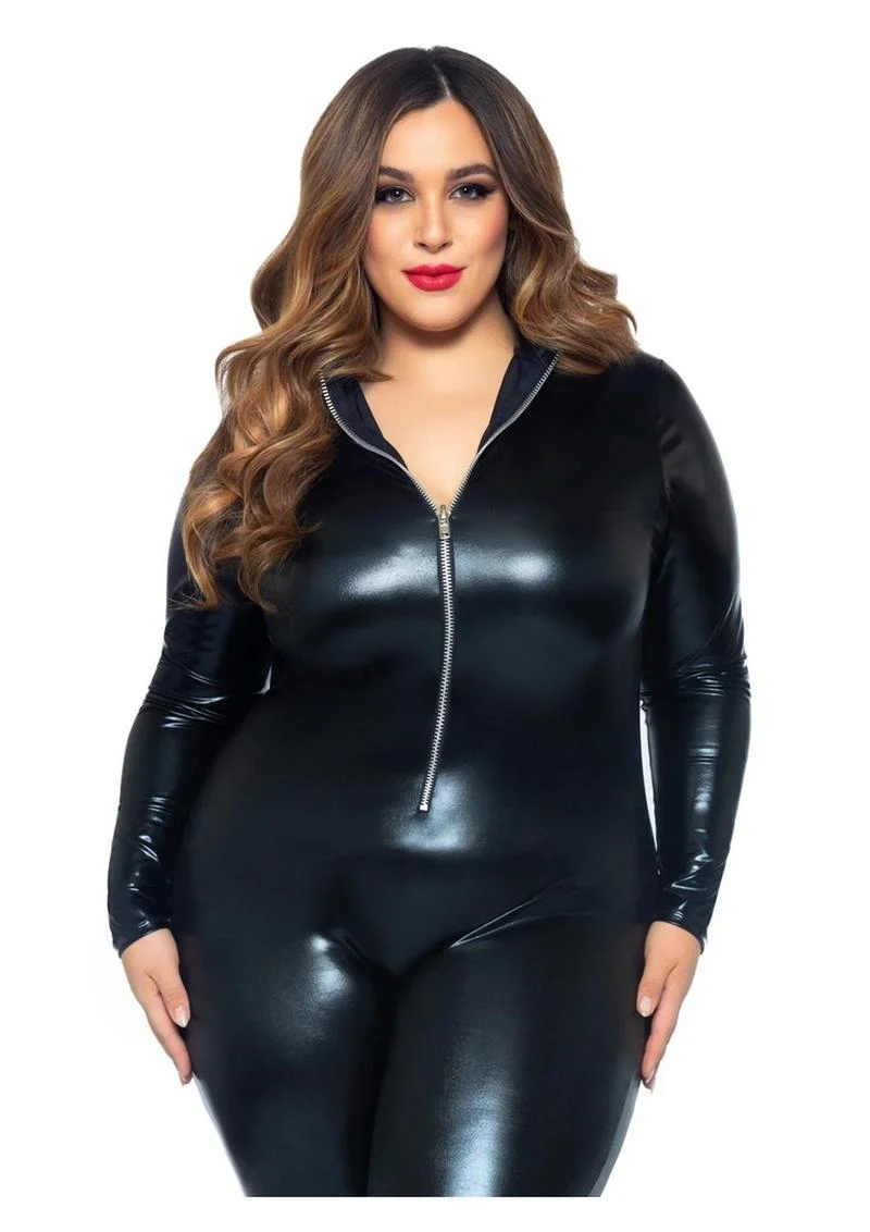 Leg Avenue Lame Zipper Front Cat Suit - Image 2