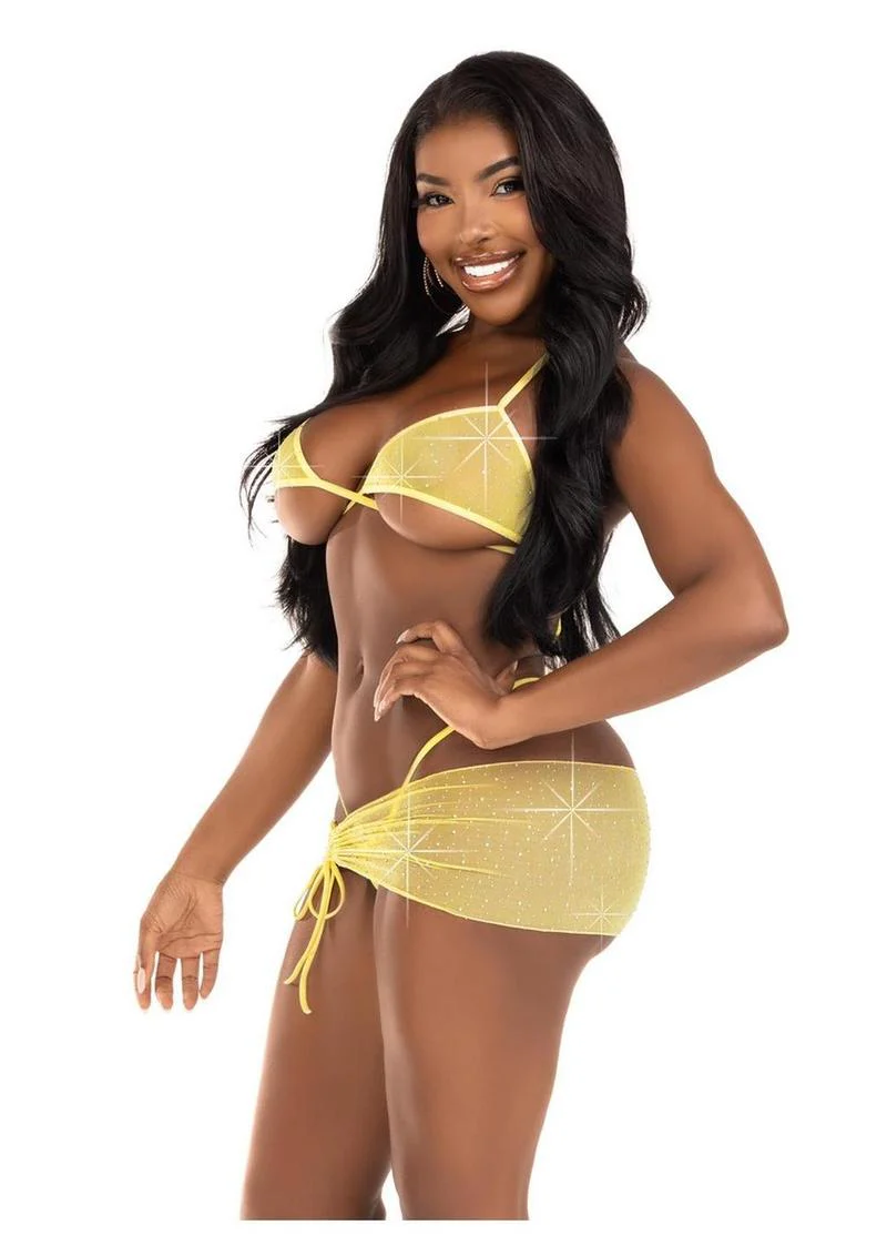 Leg Avenue Rhinestone Mesh Wrap Around Bra Top, G-String Panty, and Ruched Tie Sarong (3 Piece) - Medium/Large - Baby - Image 4