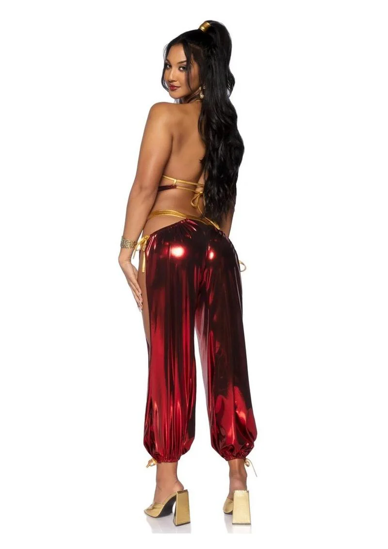 Leg Avenue Ruby Desert Princess Lame Bikini Top and Split Leg Cut-Out Harem Pants with Side Ties - Image 3