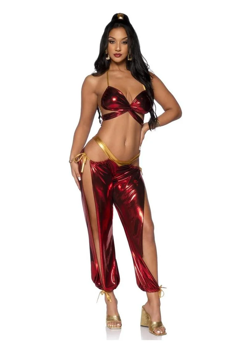 Leg Avenue Ruby Desert Princess Lame Bikini Top and Split Leg Cut-Out Harem Pants with Side Ties - Image 5