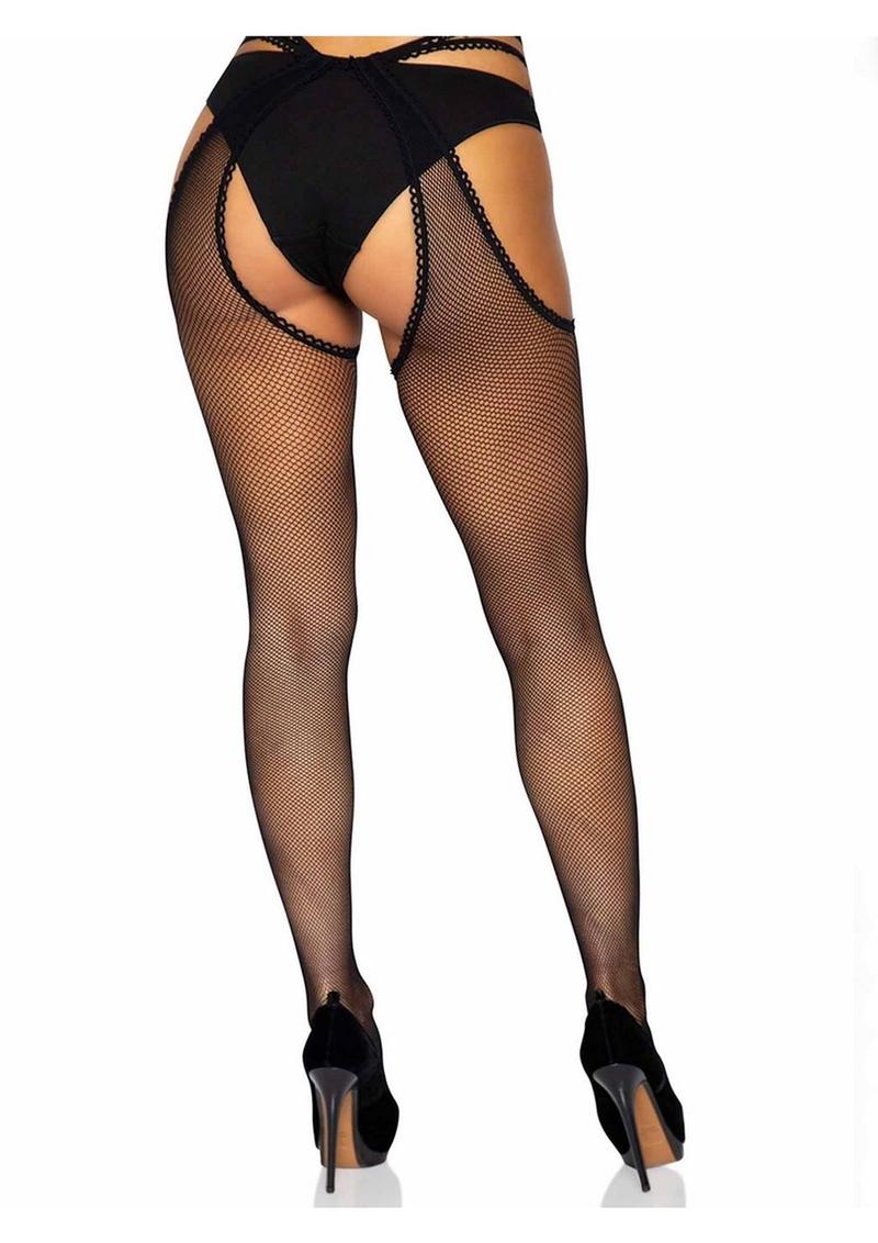 Leg Avenue Scalloped Fishnet Strappy Suspender Hose - Image 2