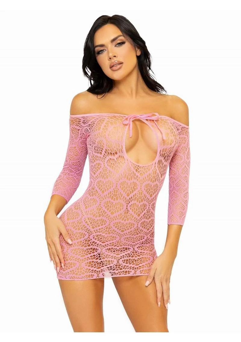 Leg Avenue Seamless Heart Net Mini Dress with Keyhole Tie Front - Image 2