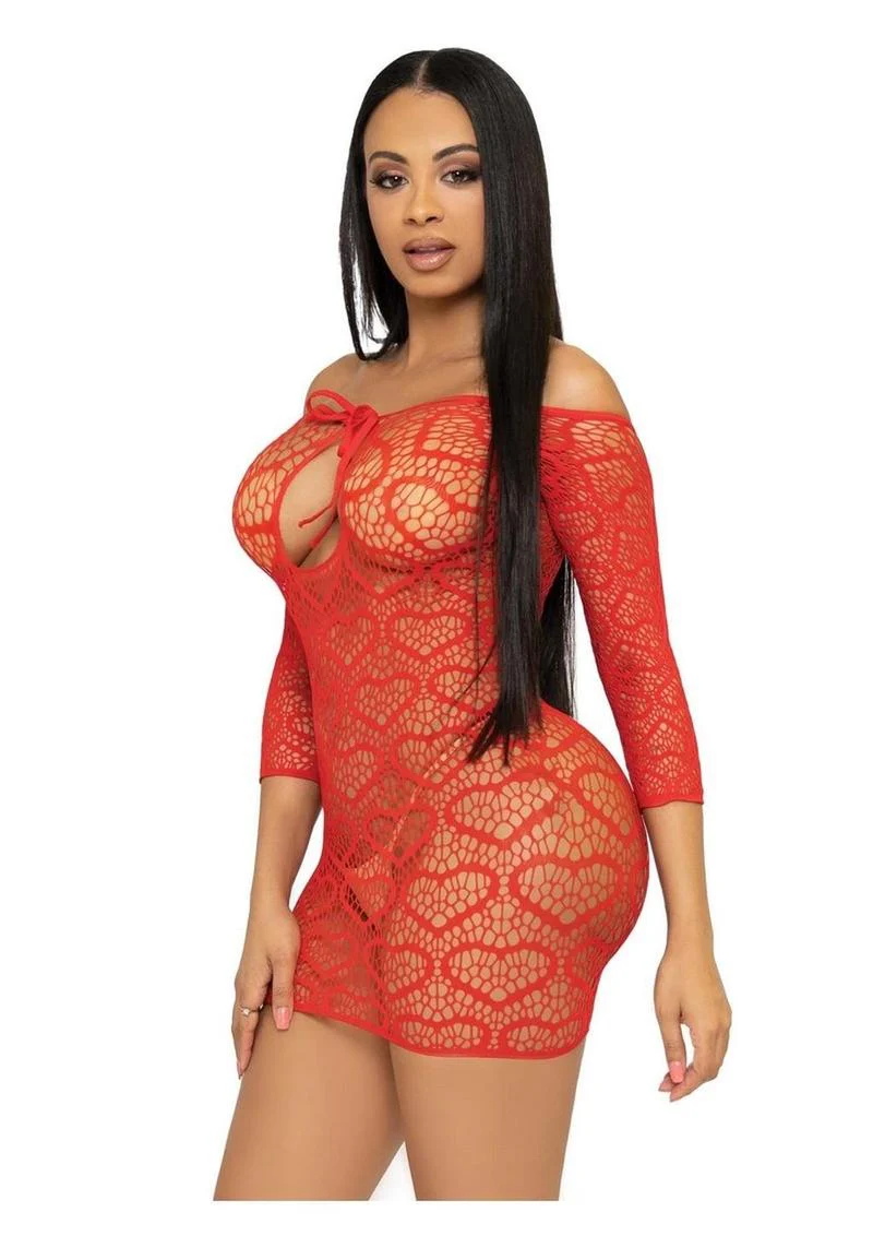 Leg Avenue Seamless Heart Net Mini Dress with Keyhole Tie Front - Image 5