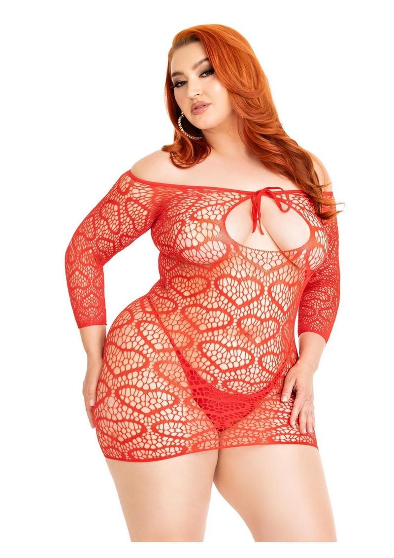 Leg Avenue Seamless Heart Net Mini Dress with Keyhole Tie Front - Image 2