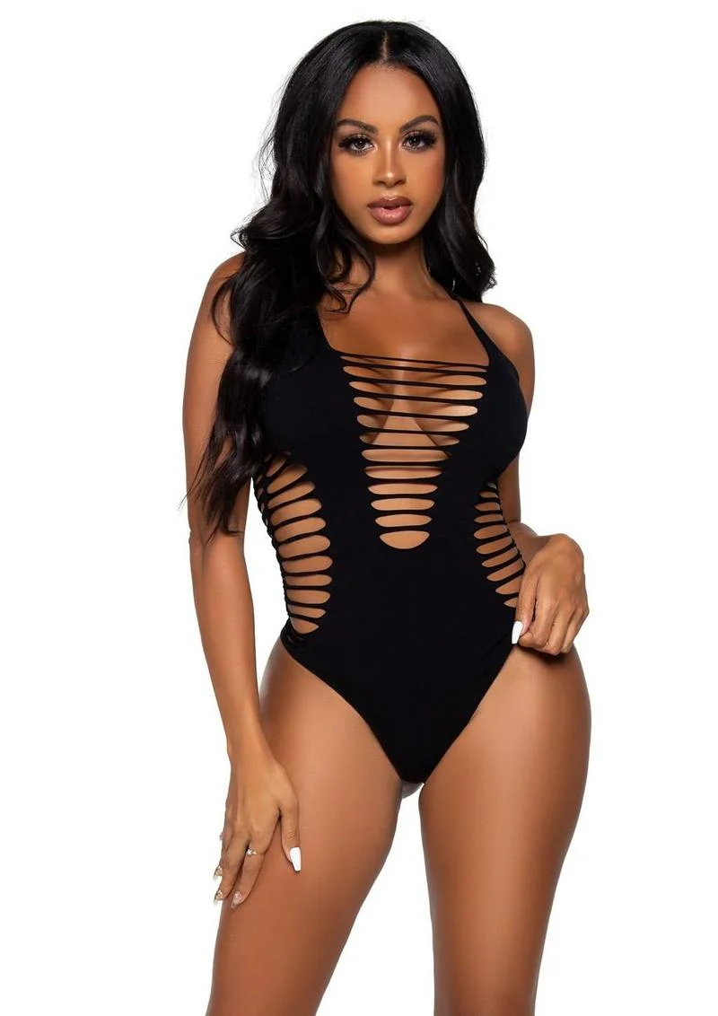 Leg Avenue Seamless Shredded Racer Back Thong Bodysuit - Image 3