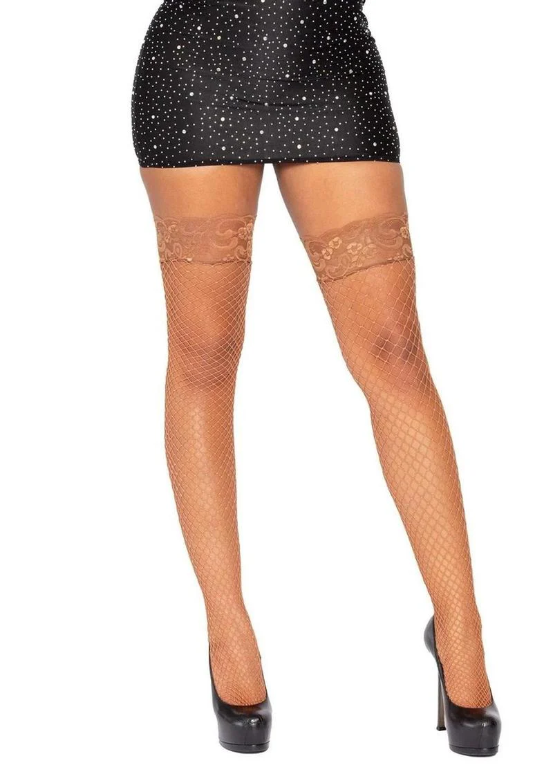 Leg Avenue Spandex Industrial Net Thigh Highs with Stay Up Silicone Lace Top - Image 2