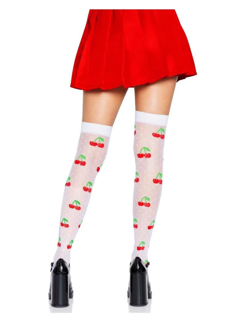 Leg Avenue Spandex Sheer Polka Dot Cherry Thigh Highs - Image 5