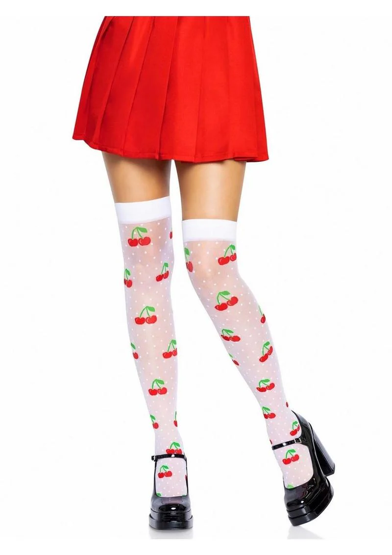 Leg Avenue Spandex Sheer Polka Dot Cherry Thigh Highs - Image 6