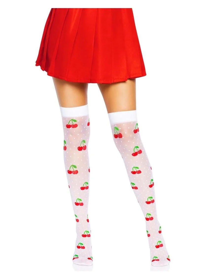 Leg Avenue Spandex Sheer Polka Dot Cherry Thigh Highs - Image 7