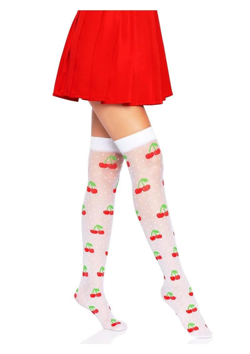 Leg Avenue Spandex Sheer Polka Dot Cherry Thigh Highs - Image 8