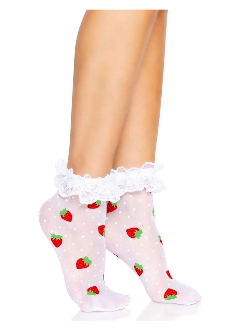 Leg Avenue Strawberry Polka Dot Ruffle Top Anklets - Image 3