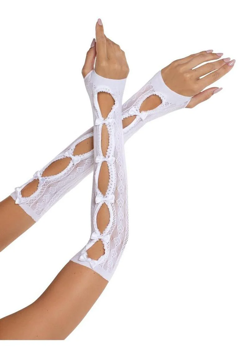 Leg Avenue Sweetheart Striped Keyhole Arm Warmers with Mini Bow Accents