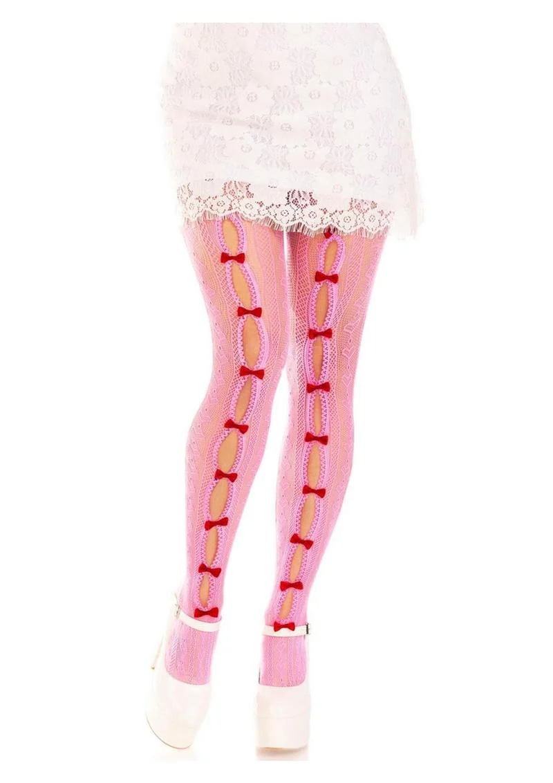 Leg Avenue Sweetheart Striped Net Tights with Keyhole and Mini Bow Detail - Image 3