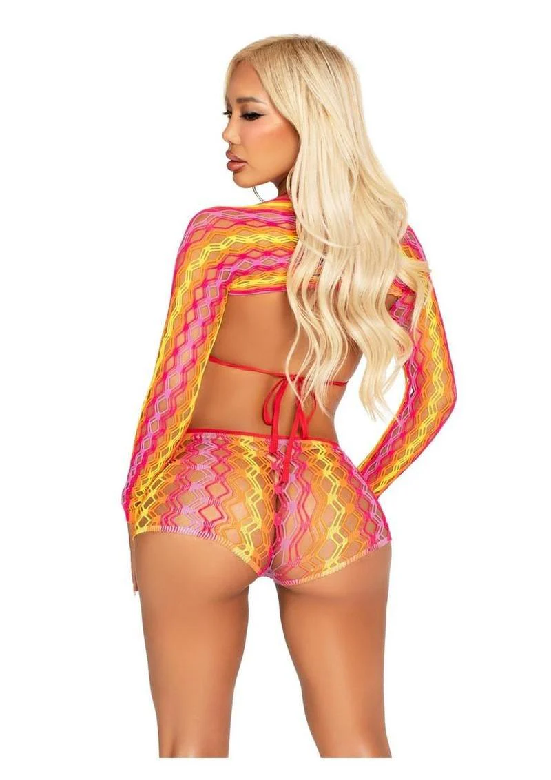 Leg Avenue Zig Zag Net Bikini Top, Boyshorts, and Shrug - Image 3