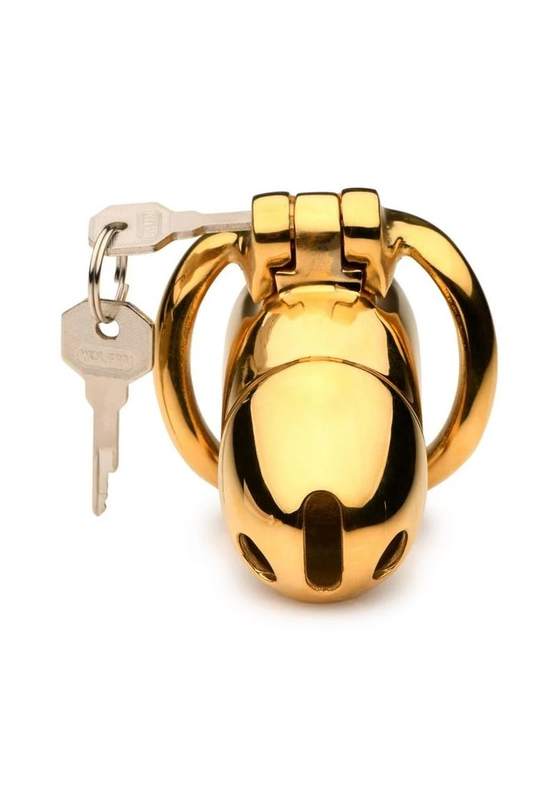 Master Series Midas 18k Gold-Plated Locking Chastity Cage - Image 4