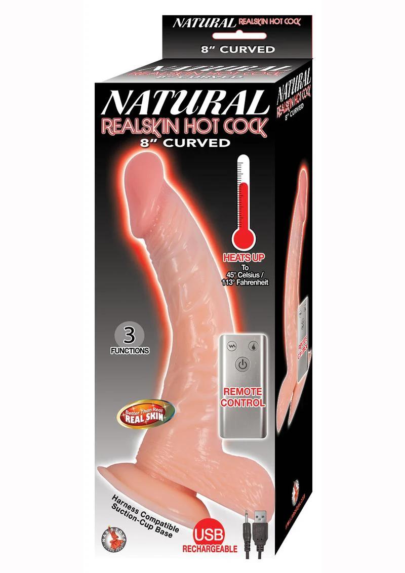 Natural Realskin Hot Cock Curved Warming Rechargeable Dildo - Image 6