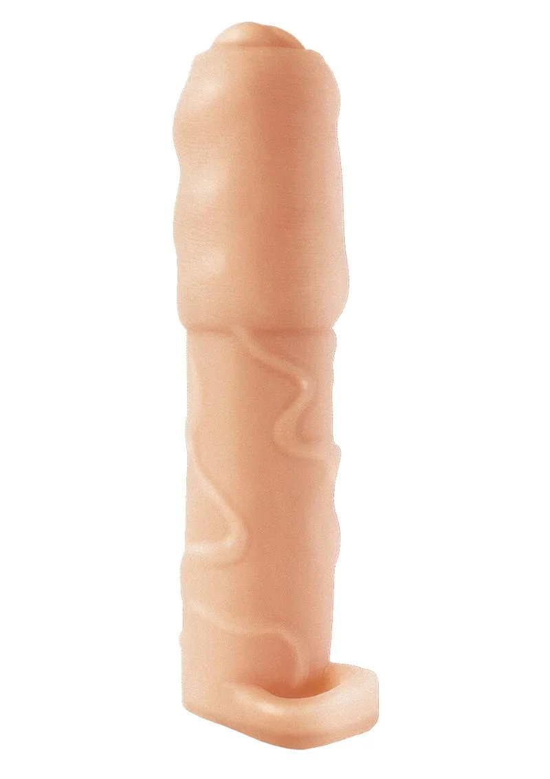 Natural Realskin Vibrating Uncircumcised Penis Extender with Scrotum Ring - Image 3