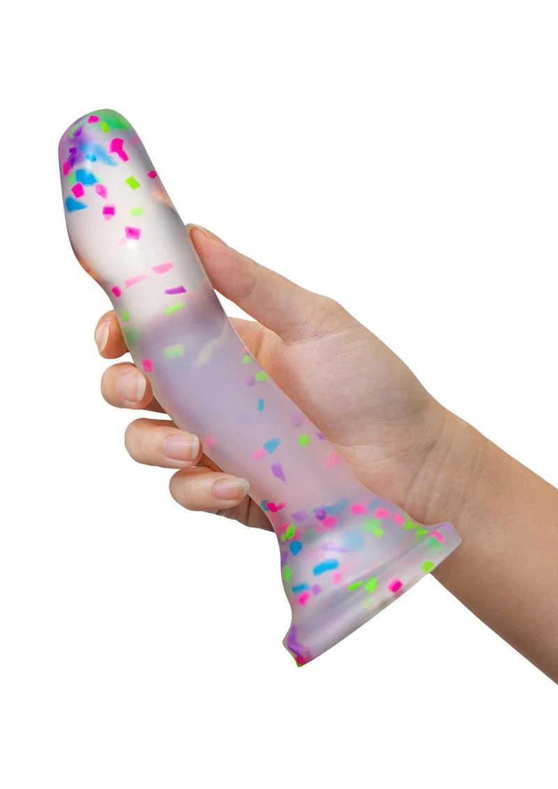 Neo Elite Glow In The Dark Silicone Hanky Panky Dildo 7.5in - Confetti - Image 4