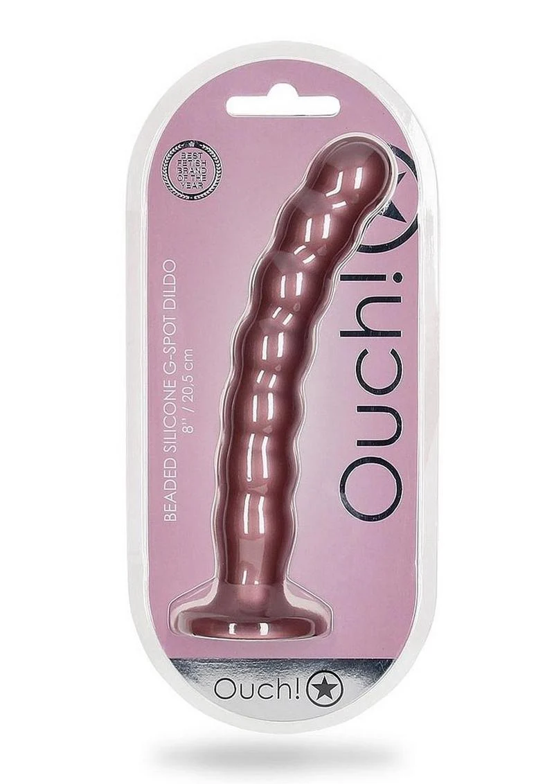 Ouch! Beaded G-Spot Silicone Dildo 8in - Metallic - Image 2