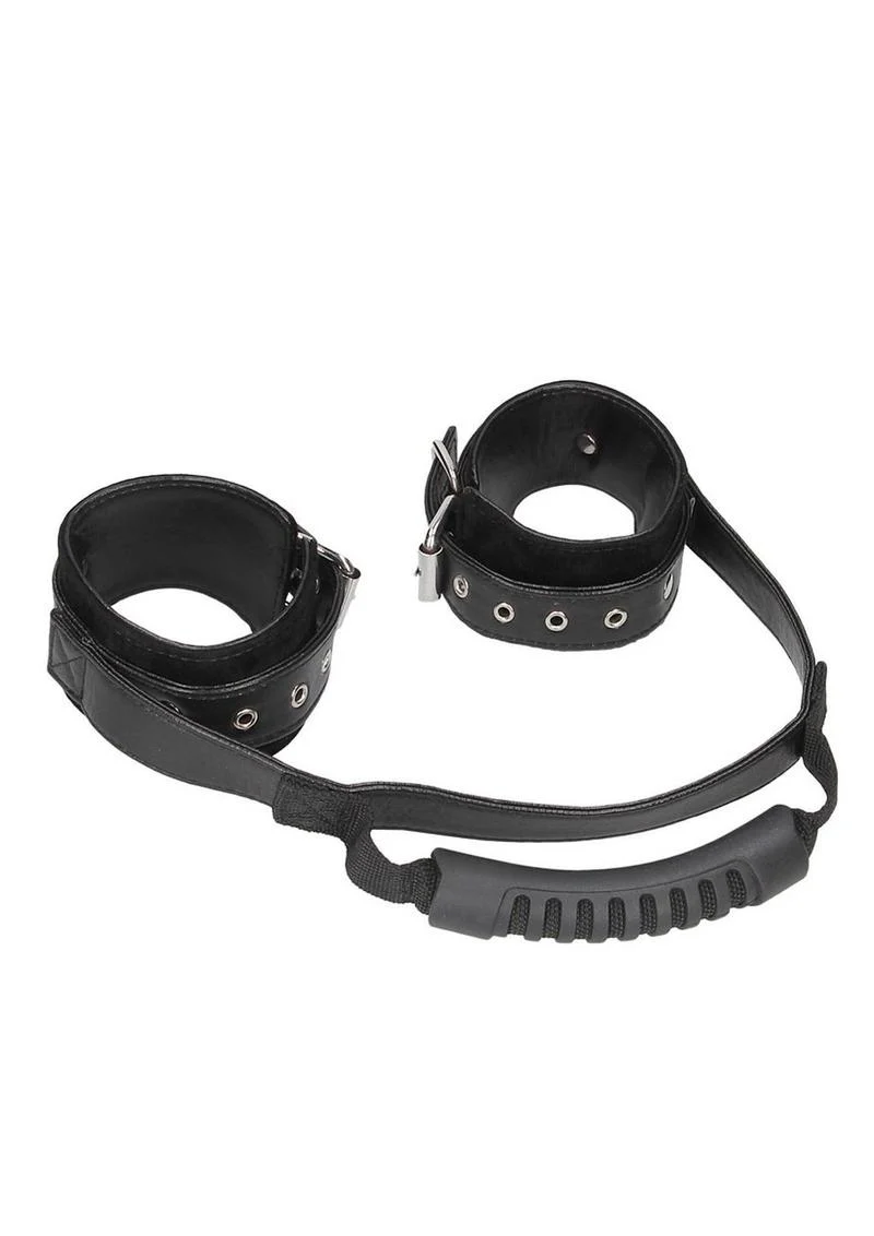 Ouch! Bonded Leather Hand Cuffs with Handle - Image 3